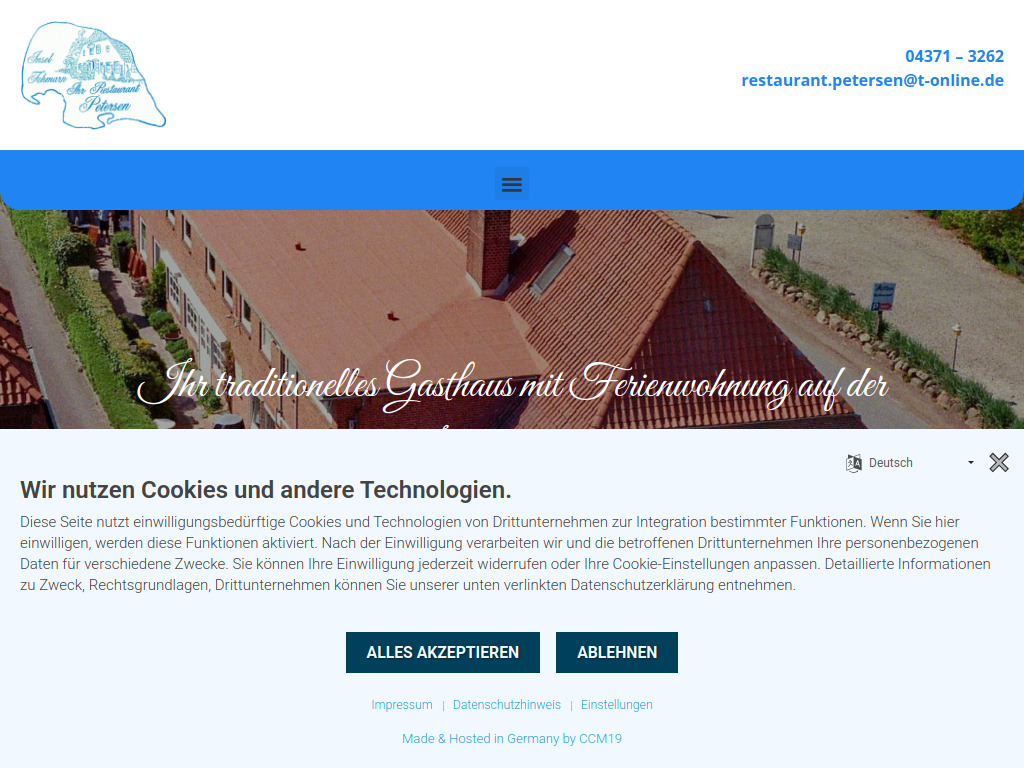 Website von Restaurant Petersen in Fehmarn