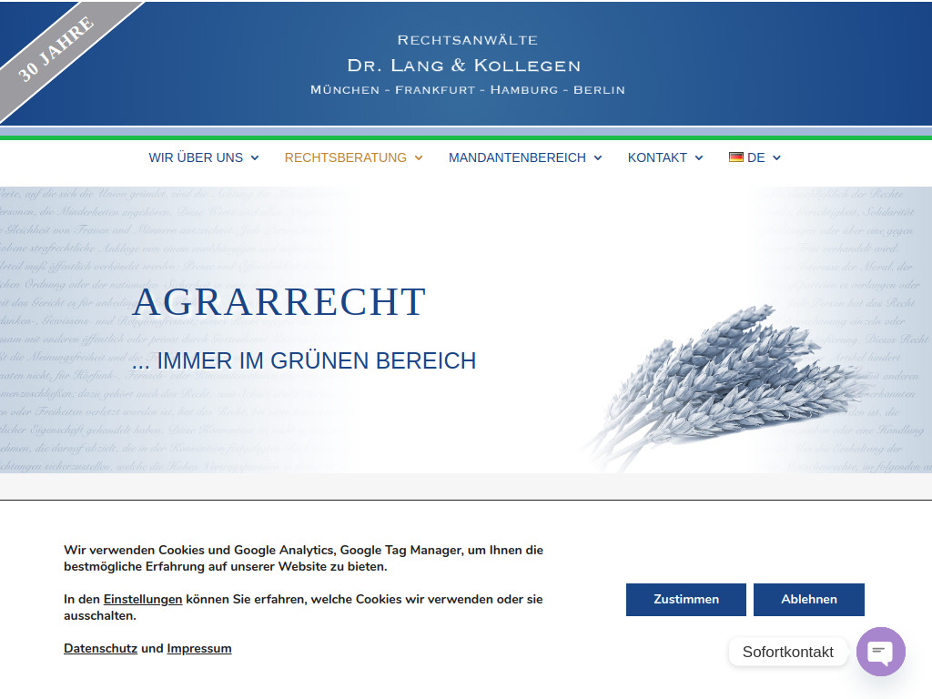 Website von Rechtsanwälte Dr. Lang & Kollegen in München