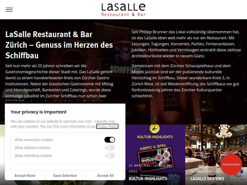 Website von LaSalle Restaurant in Zürich