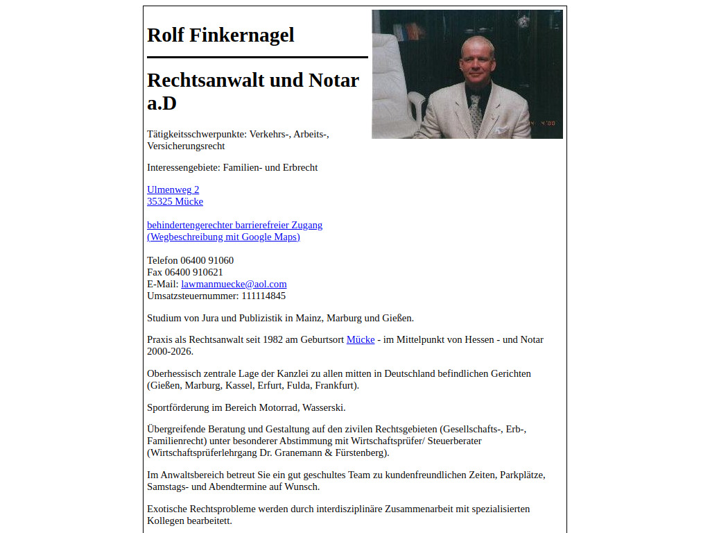 Website von Rechtsanwalt und Notar a.D. Rolf Finkernagel in Mücke