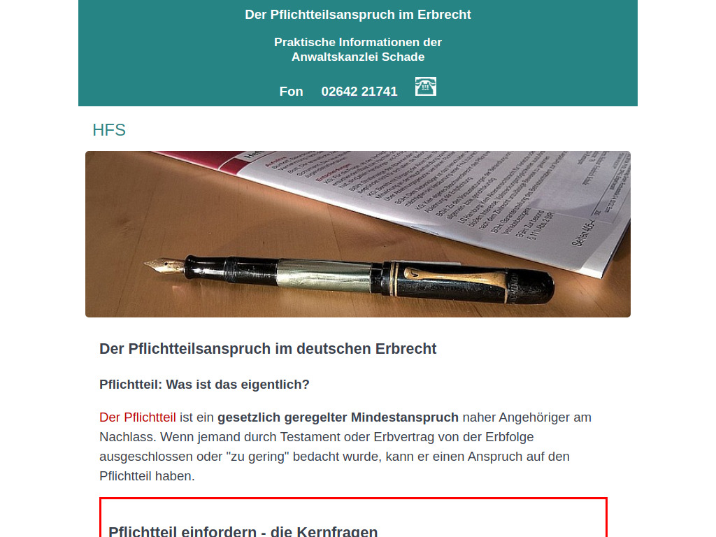 Website von Anwaltskanzlei Schade in Remagen
