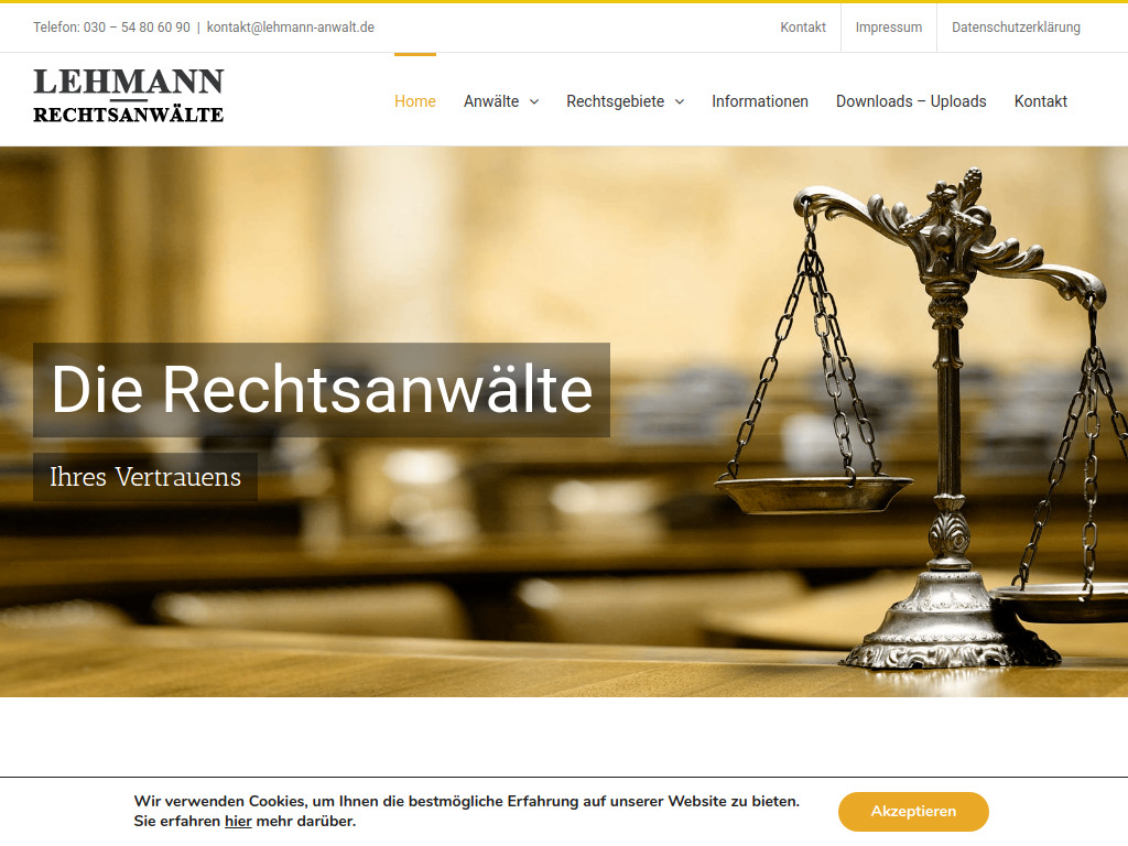 Website von Lehmann Rechtsanwaelte in Berlin