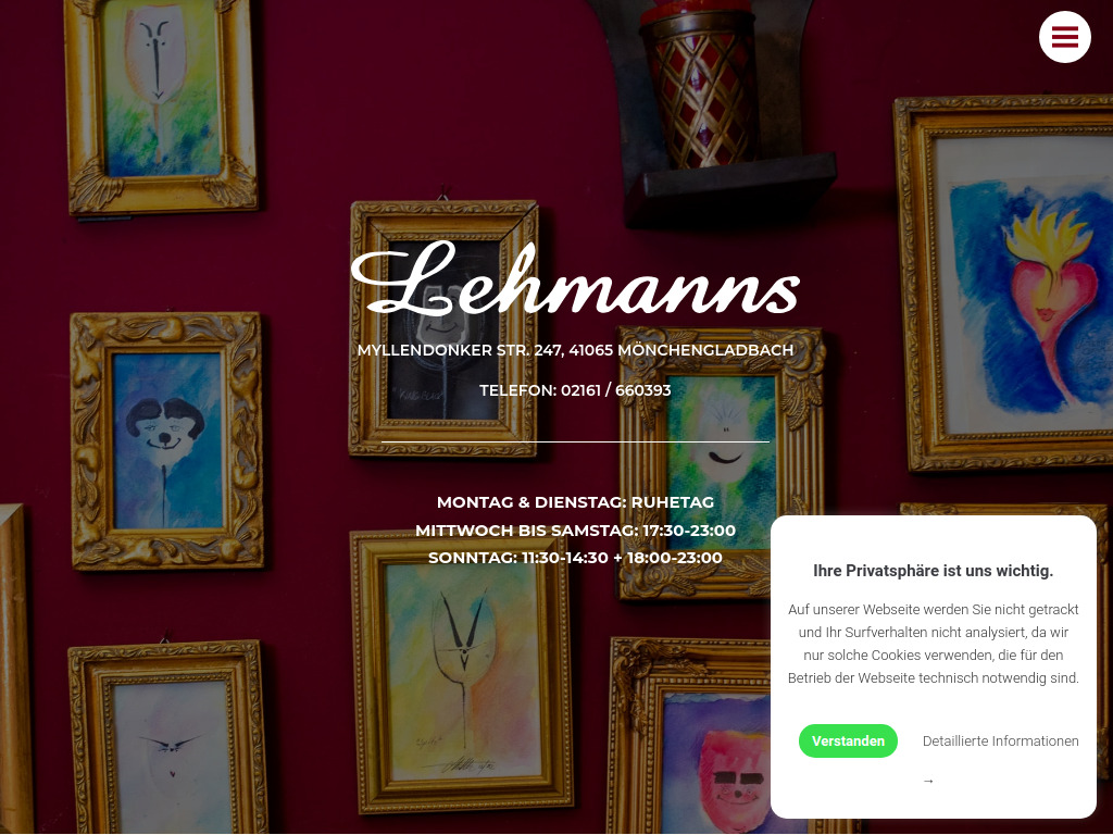 Website von Lehmanns Restaurant in Mönchengladbach