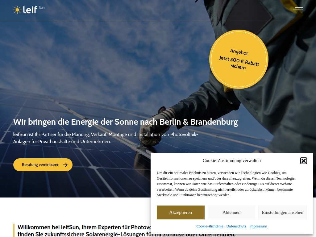 Website von leifSun GmbH in Berlin