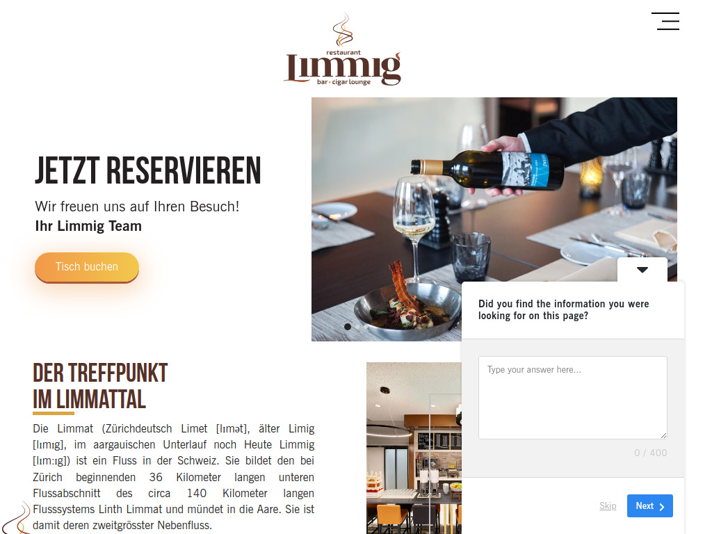 Website von Limmig Restaurant I Bar & Cigar Lounge in Spreitenbach