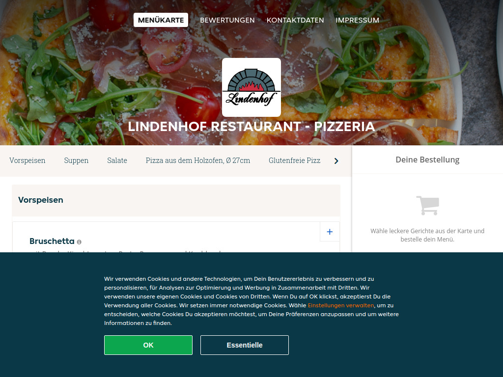 Website von Lindenhof Restaurant - Pizzeria - Essen online bestellen in Ybbs an der Donau in Ybbs an der Donau