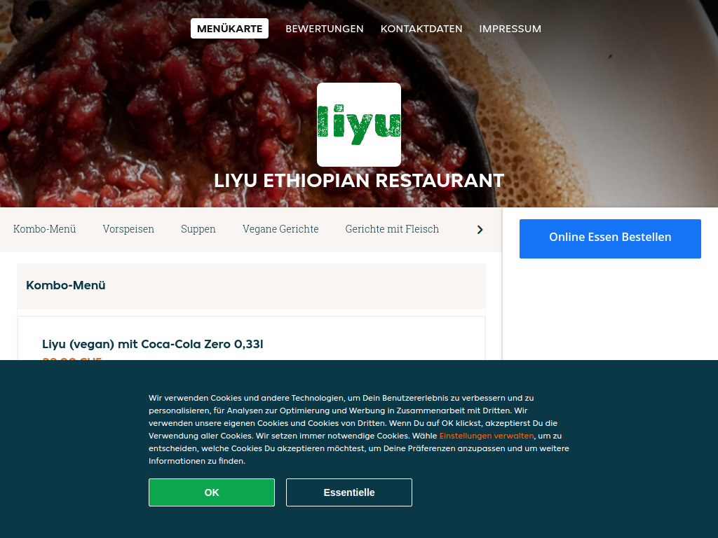 Website von liyu ethiopian restaurant - Essen online bestellen in Zürich in Zürich