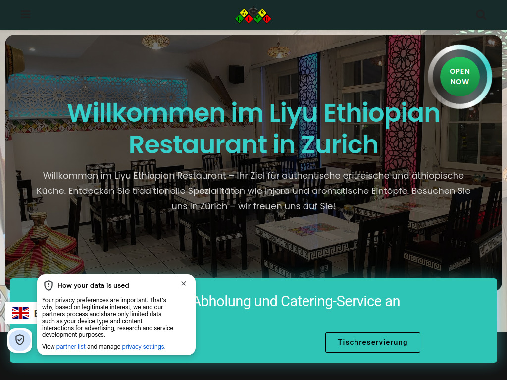 Website von Willkommen im Liyu Ethiopian Restaurant in Zurich