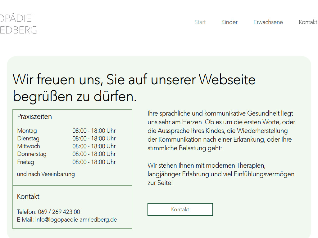 Website von Logopädie am Riedberg Schaeben-Rössel/Wiencek Logopädie GbR in Frankfurt am Main