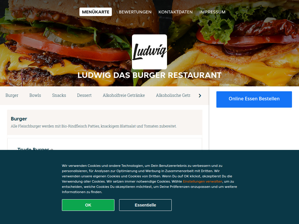 Website von Ludwig Das Burger Restaurant - Essen online bestellen in Innsbruck in Innsbruck