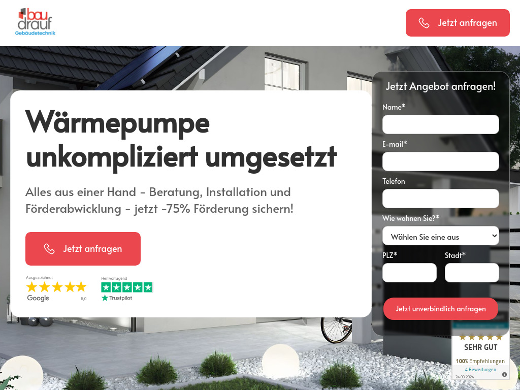 Website von Wärmepumpe Wien mit bis zu 75 % Förderung in Wien