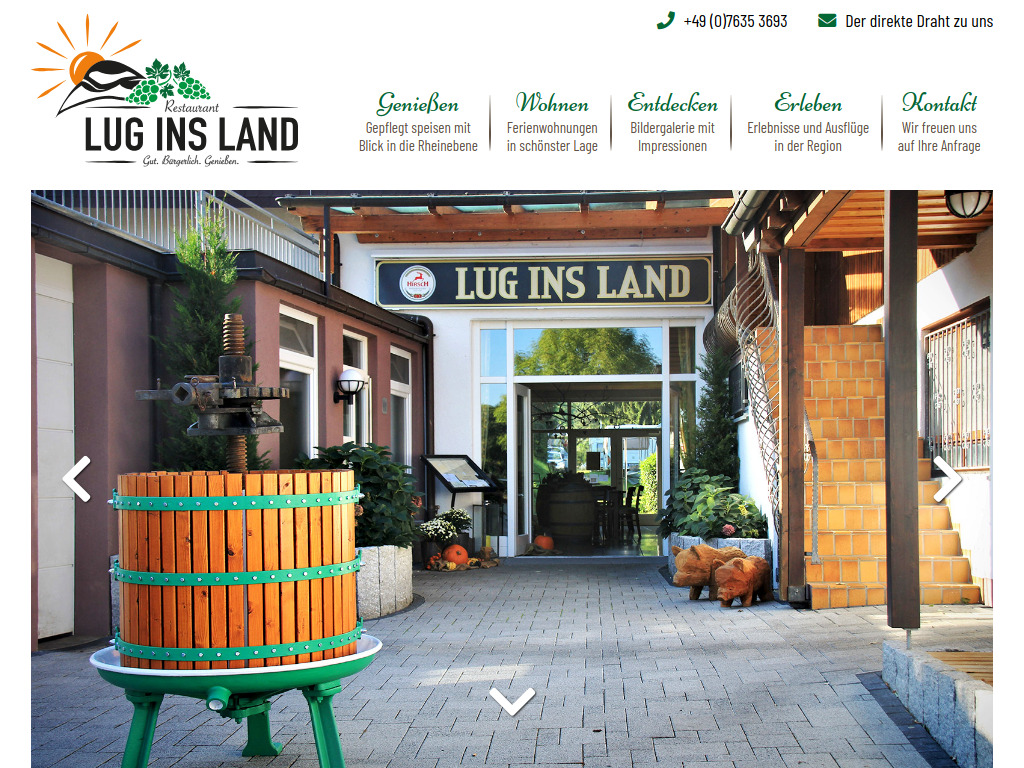 Website von Lug ins Land Restaurant & Ferienwohnungen in Bad Bellingen