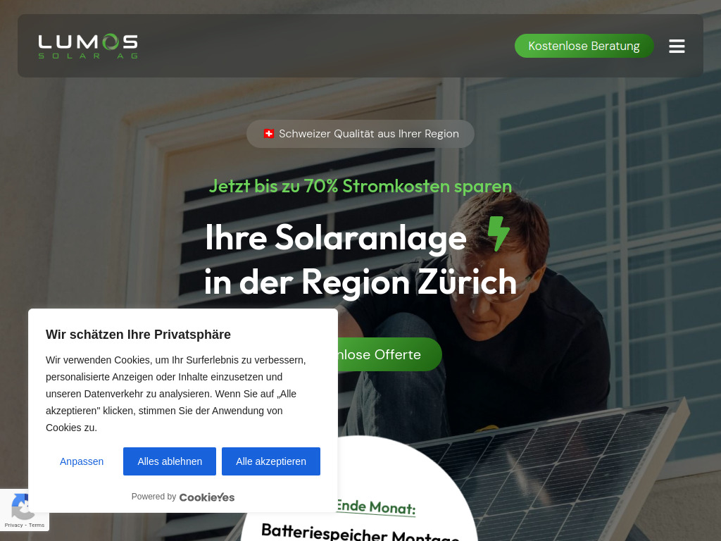 Website von Lumos Solar AG in Winterberg