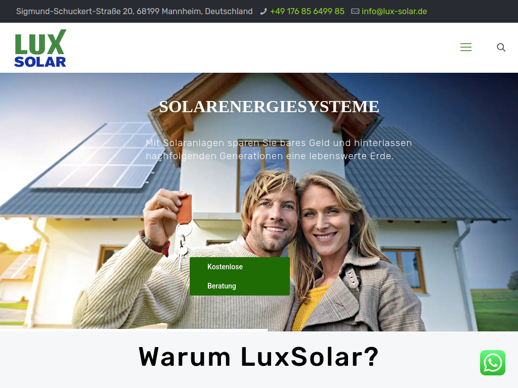 Website von Lux Solar in Mannheim