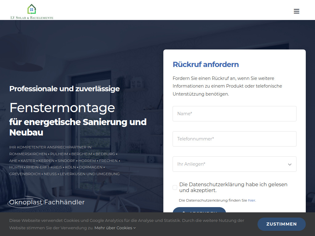 Website von LV Solar und Bauelemente GmbH in Rommerskirchen