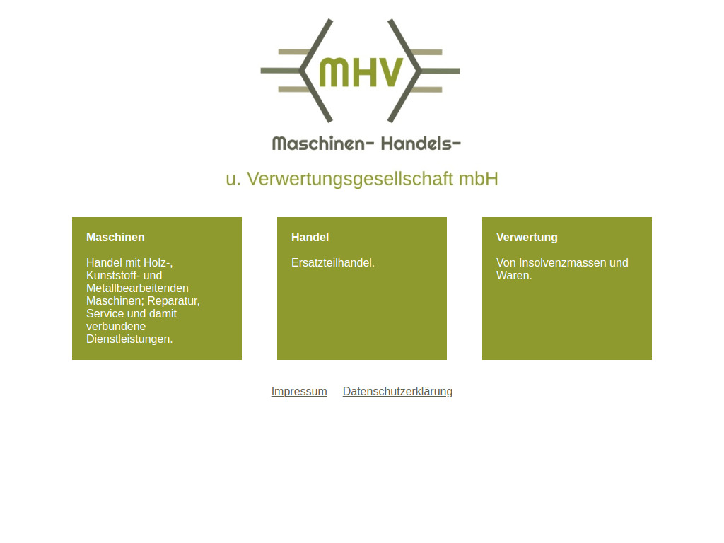 Website von MHV Maschinen- Handels- und Verwertungsgesellschaft mbH in Sarstedt