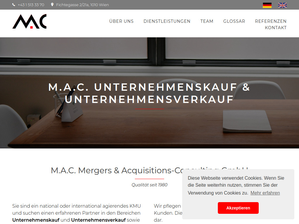 Website von M.A.C. Mergers & Acquisitions-Consulting GmbH in Wien