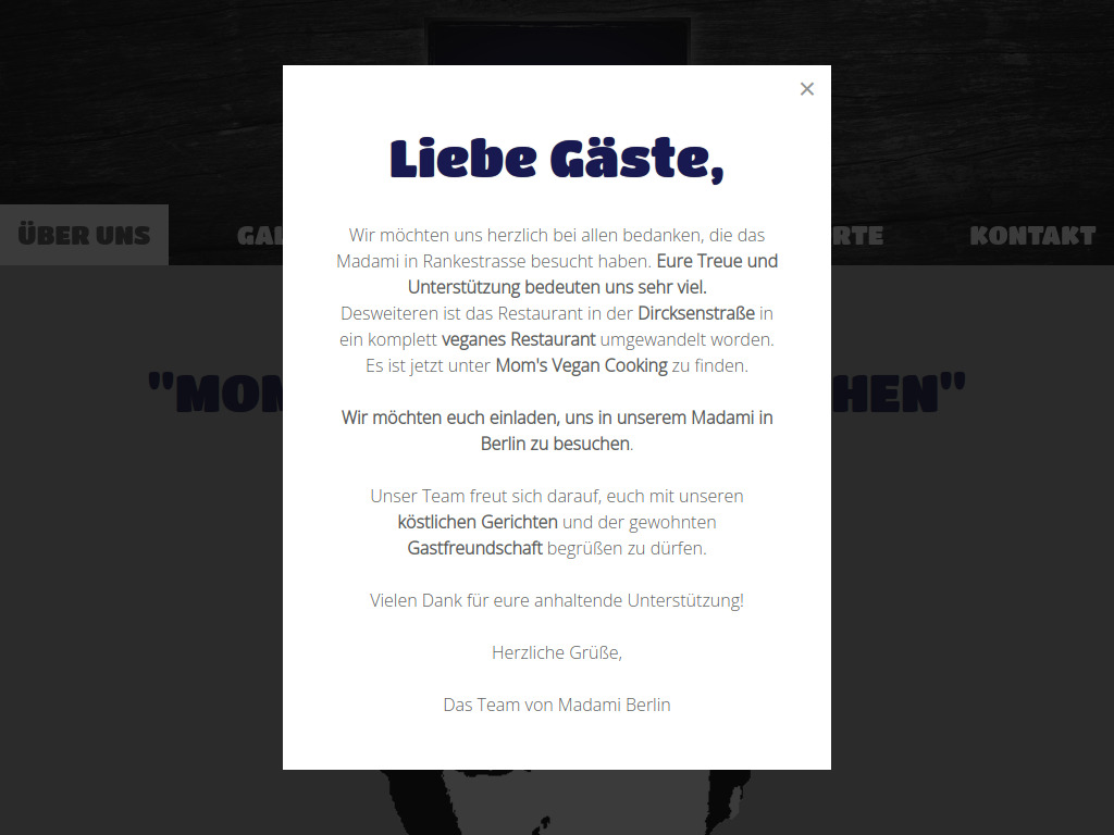 Website von Restaurant Madami in Berlin