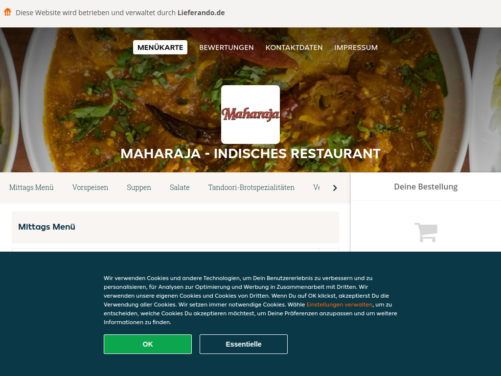 Website von Maharaja - Indisches Restaurant - Essen online bestellen in Augsburg in Augsburg