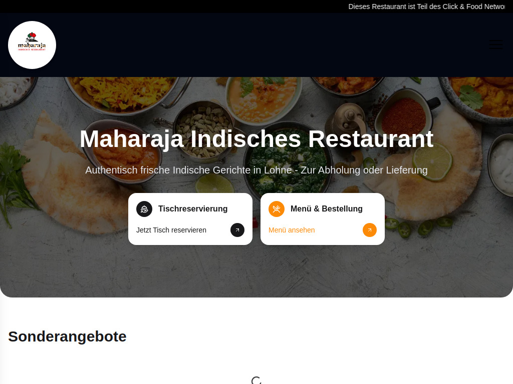 Website von Maharaja Indisches Restaurant in Lohne
