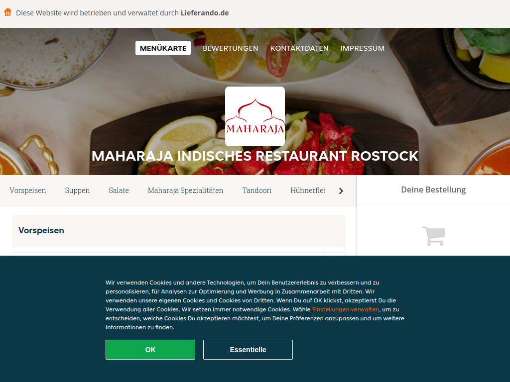 Website von Maharaja indisches Restaurant Rostock - Essen online bestellen in Rostock in Rostock