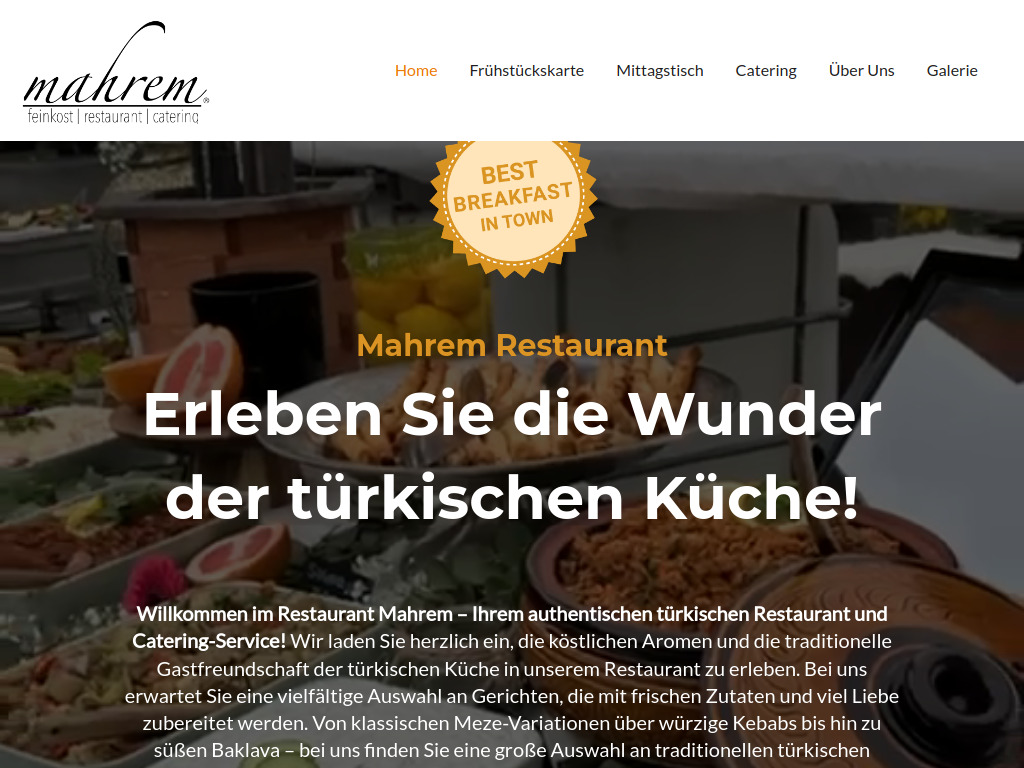 Website von Mahrem Restaurant in Stuttgart