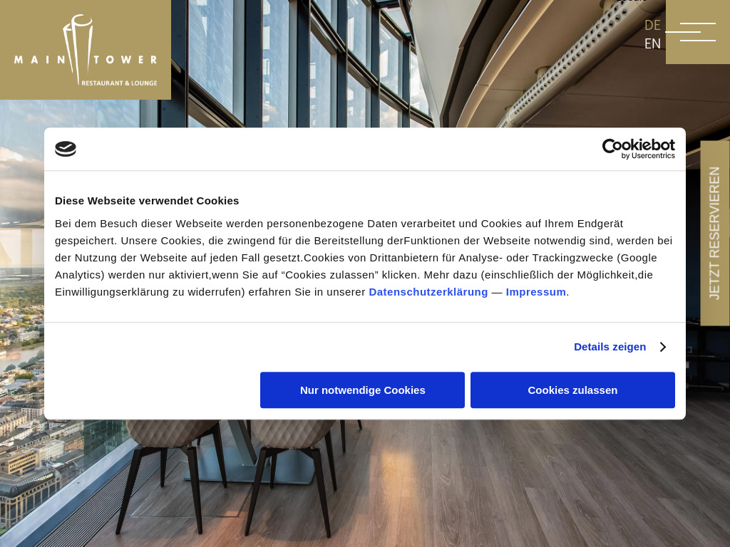 Website von Main Tower Restaurant in Frankfurt