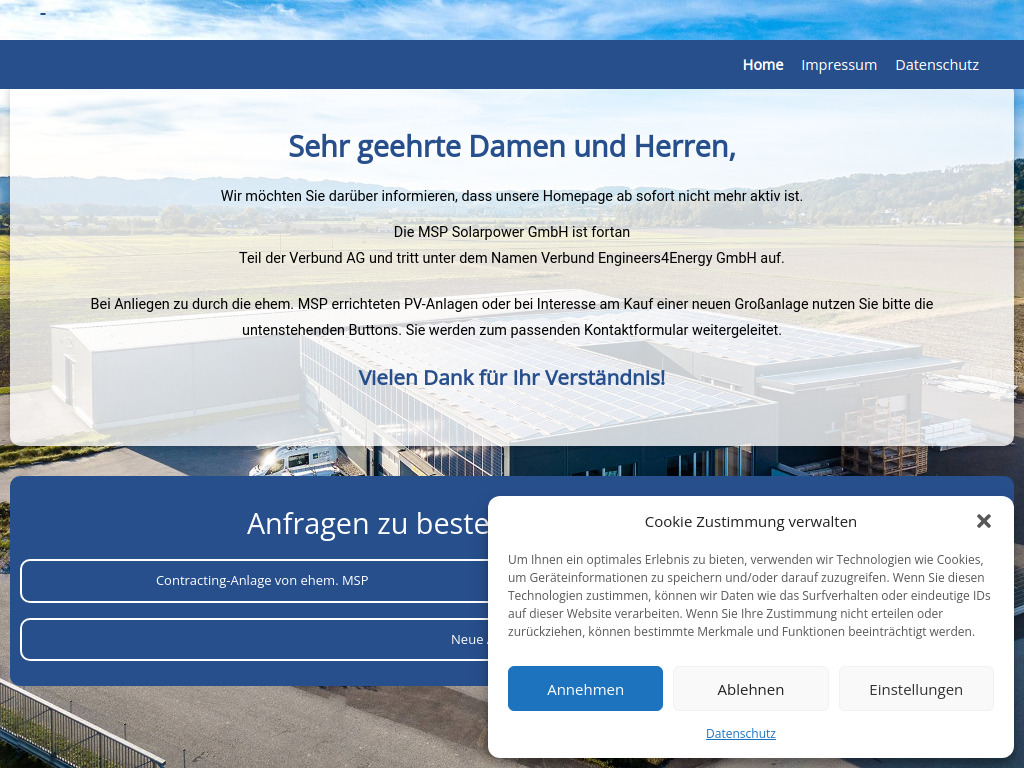 Website von Verbund Engineers4Energy GmbH in Feldkirchen a.d. Donau