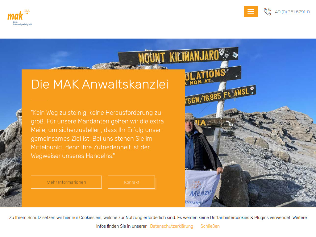 Website von mak Menzel. Rechtsanwaltsgesellschaft mbH in Erfurt