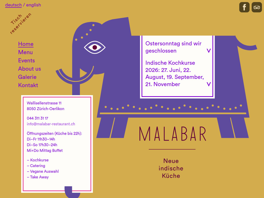 Website von Malabar Restaurant in Zürich-Oerlikon