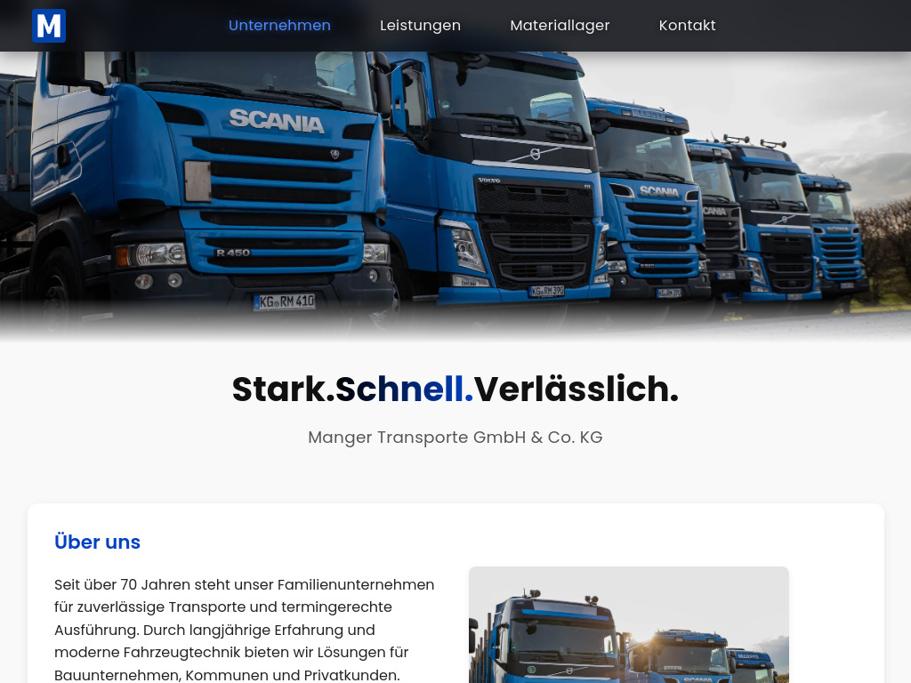 Website von Manger Transporte GmbH & Co. KG in Wartmannsroth/Schwärzelbach