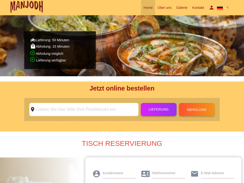 Website von Manjodh Restaurant in Berlin