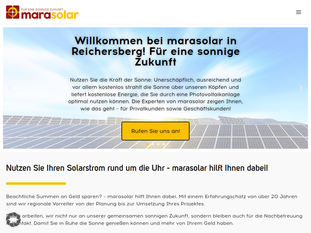 Website von marasolar GmbH in Reichersberg