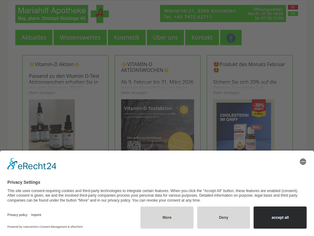 Website von Mariahilf-Apotheke Mag.pharm. Christoph Rücklinger KG in Amstetten
