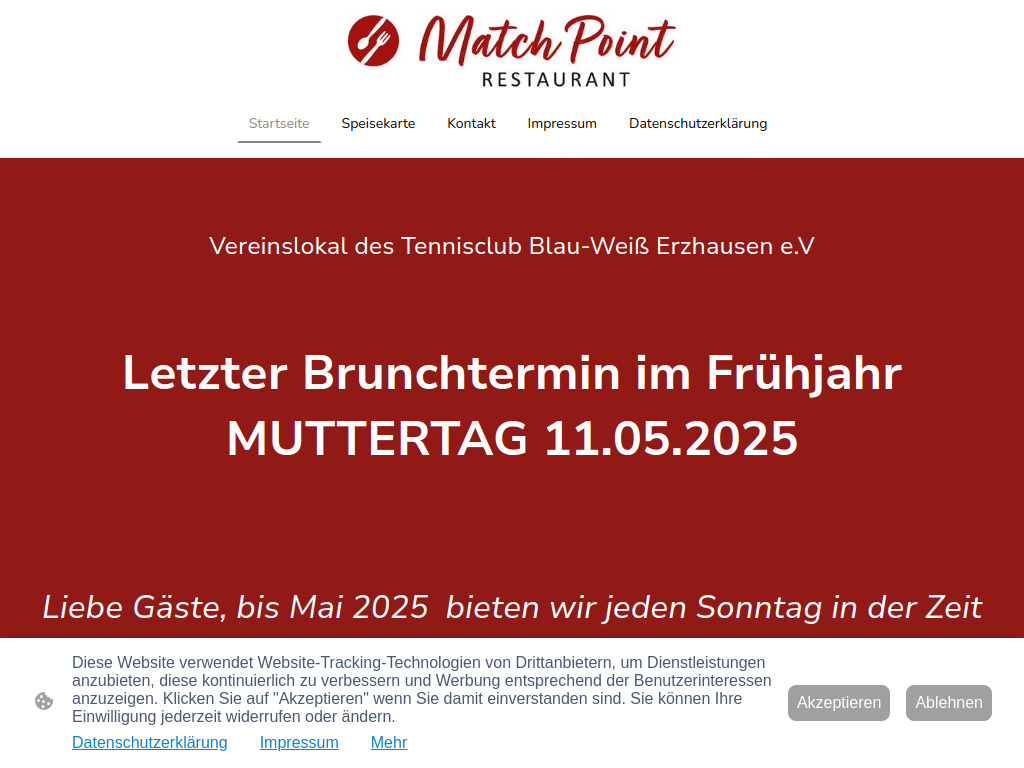 Website von match-point Restaurant in Erzhausen