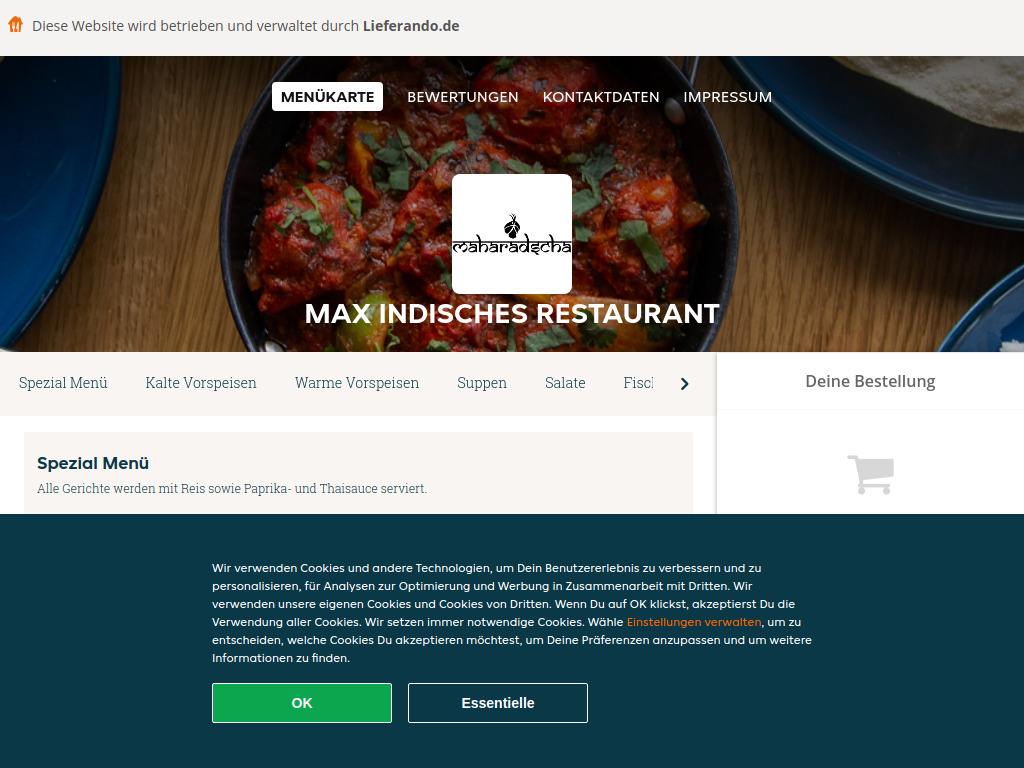 Website von Max Indisches Restaurant - Essen online bestellen in Bad Reichenhall in Bad Reichenhall