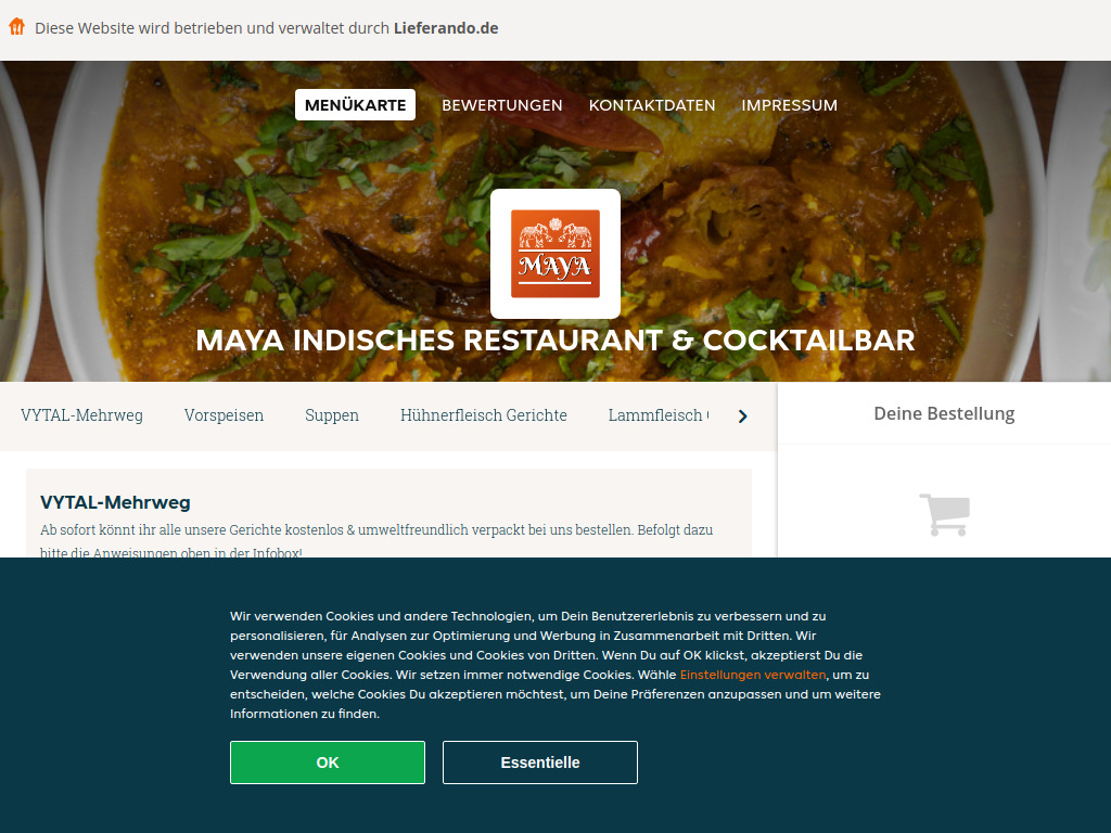 Website von Maya Indisches Restaurant & Cocktailbar - Essen online bestellen in Berlin