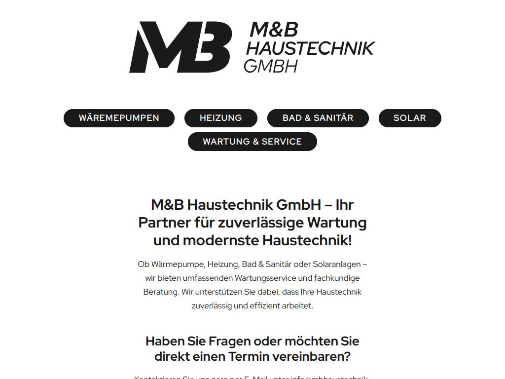 Website von M&B Haustechnik GmbH in Schallstadt