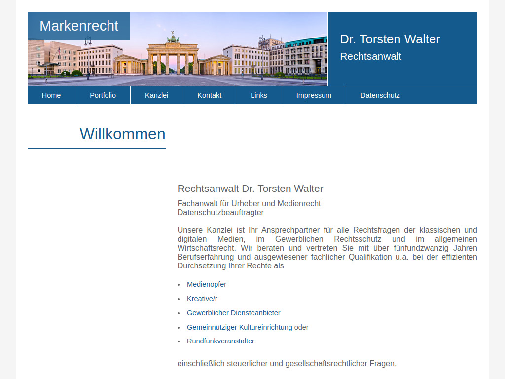 Website von Rechtsanwalt Dr. Torsten Walter in Berlin