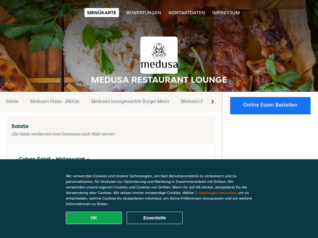 Website von Medusa Restaurant Lounge - Essen online bestellen in Liebefeld in Liebefeld