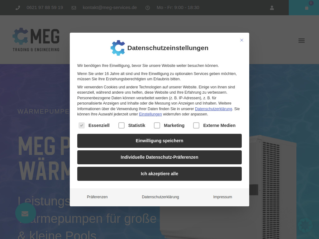 Website von MEG Trading & Engineering GmbH in Mannheim