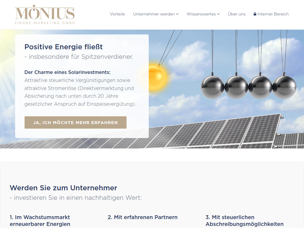 Website von Mönius Finanz Marketing GmbH in Erlangen