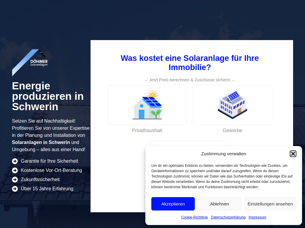Website von Döhmer Solaranlagen in Schwerin