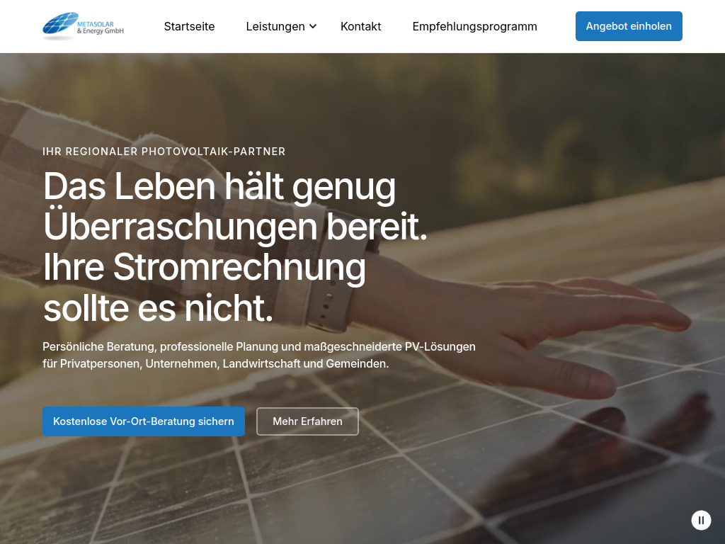 Website von MetaSolar & Energy GmbH in Judenau-Baumgarten