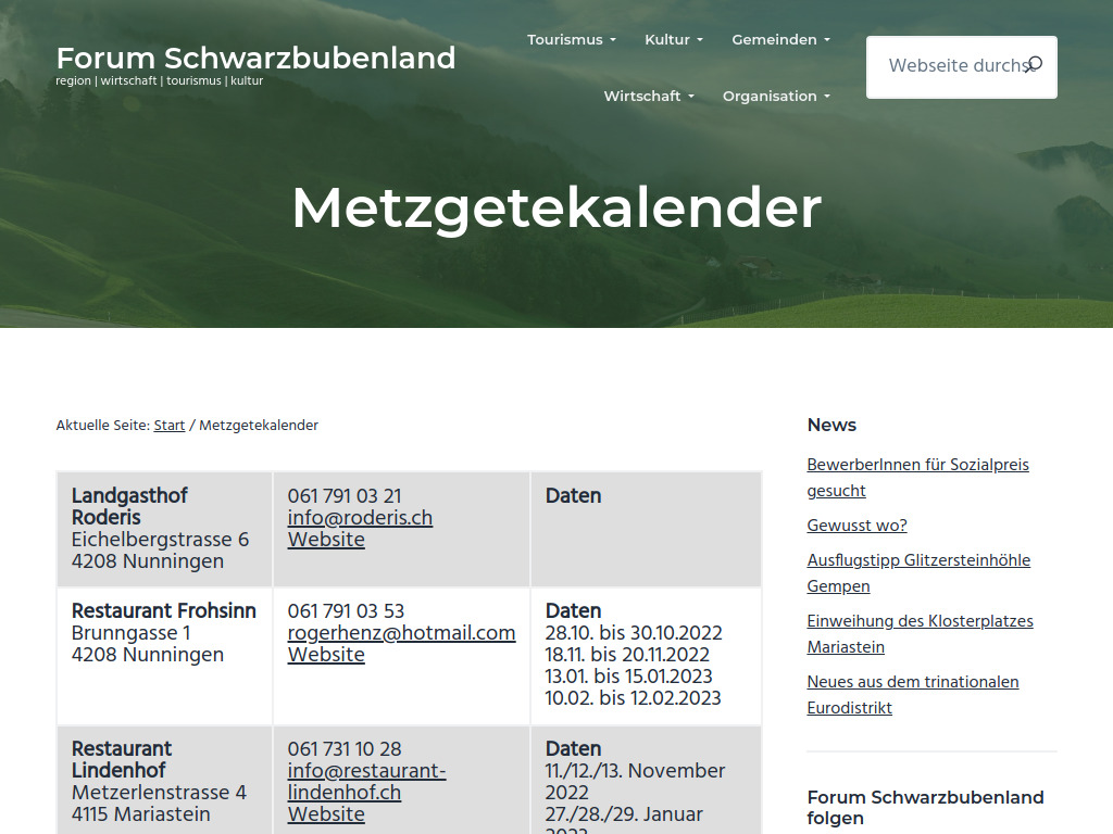 Website von Metzgetekalender in Nunningen