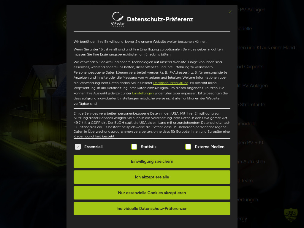 Website von MF Solar Premium GmbH in Waghäusel