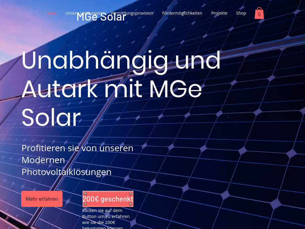Website von MGe Solar in Weißenfels OT Wengelsdorf