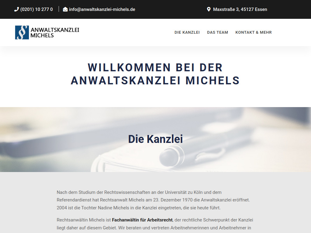 Website von Anwaltskanzlei Michels in Essen