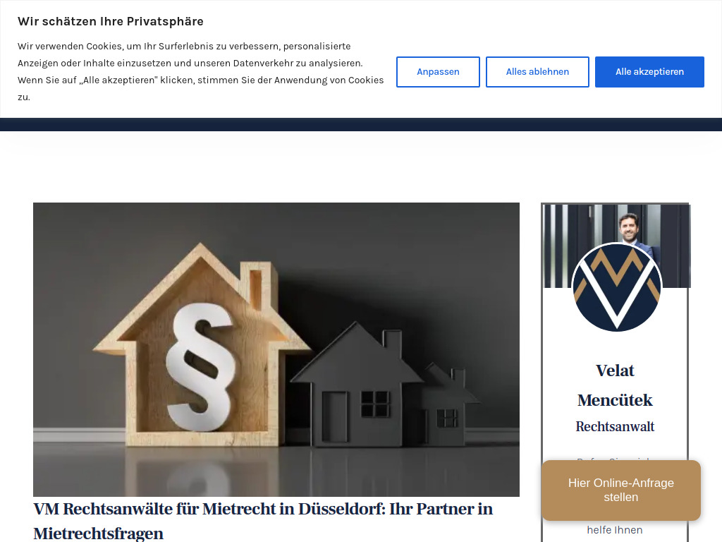 Website von VM Rechtsanwälte in Düsseldorf