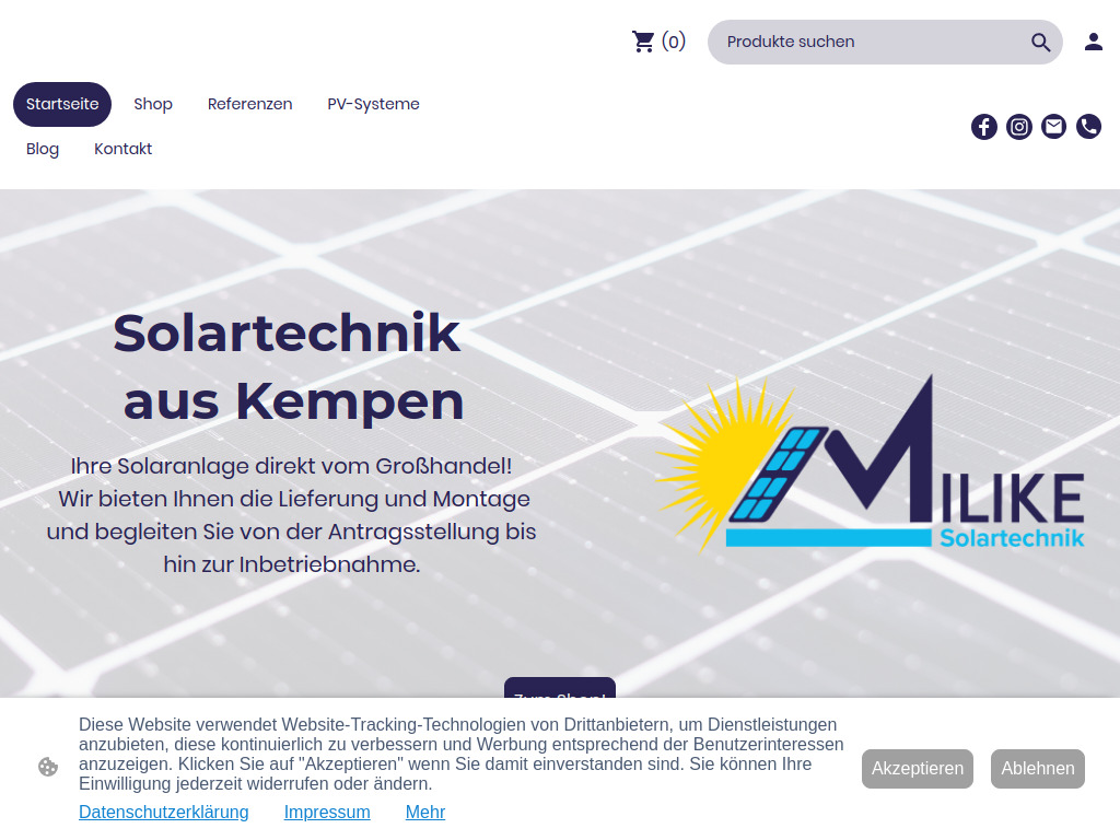 Website von Milike Sonnenschutztechnik GmbH in Kempen